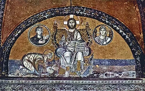 Mosaïques de Sainte-Sophie, scène : Christ Pantocrator et l'empereur Léon VI (886-912) — Ayasofya