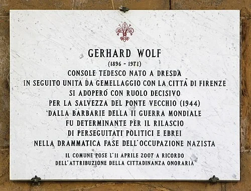 Plaque au consul Gerhard Wolf — Ponte Vecchio